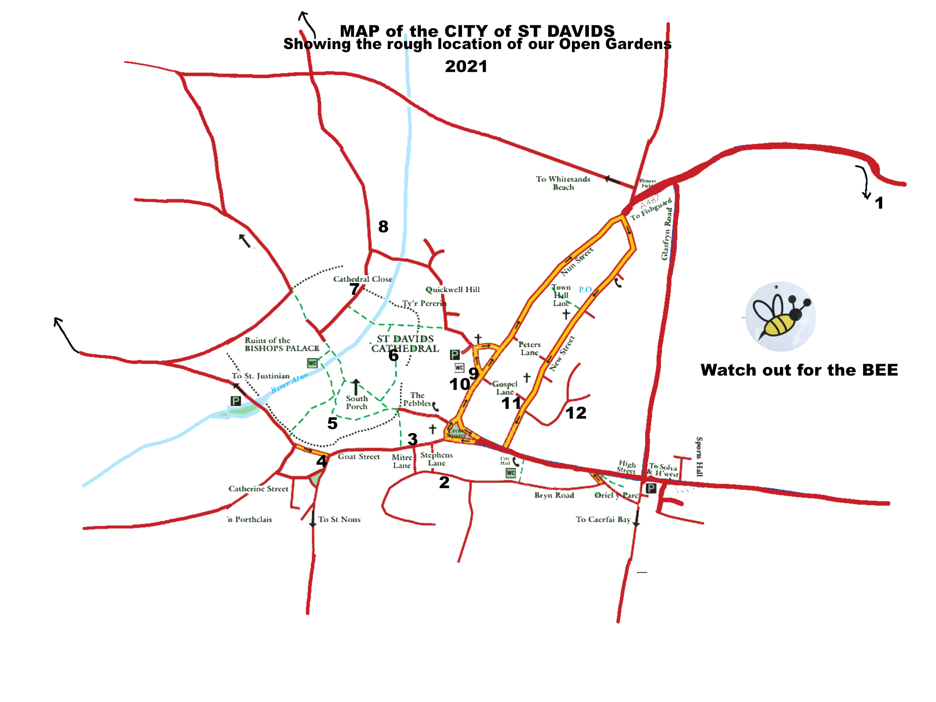 City Map St Davids City Open Gardens Saturday 25th And Sunday 26th   Map Of St Davids With Bee 2021 